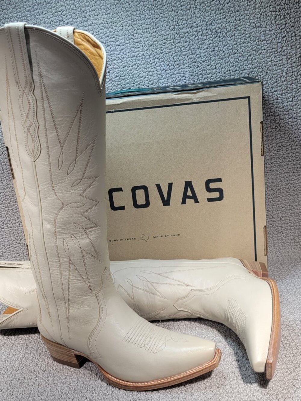 Tecovas The Loretta Women's US Size 8.5B Cream Cowhide Leather Cowgirl Boots - Picture 8 of 10